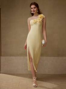 MOTF PREMIUM Vestido con abertura lateral en el muslo con estampado floral estéreo - Amarillo - Ver 5