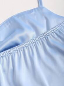 Sweetra 女式法式缎面露背 A 字形背心，优雅款式，春夏 - 藍色 - 查看 3