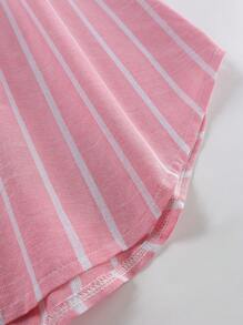 SHEIN LUNE 大码条纹及膝秋季连衣裙，带开领衬衫，淡蓝色连衣裙，女士带袖连衣裙，蓝色返乡连衣裙，舒适棉质商务休闲女士工作连衣裙商务连衣裙休闲 - 粉色 - 查看 5