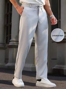 Manfinity Homme Men's Solid Color Front Button Drawstring Casual Pants, Daily Wear - Light Grey - View 5