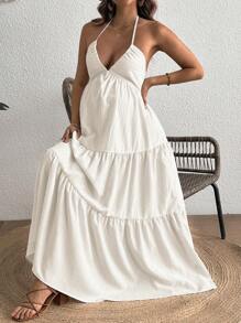 SHEIN Solid Color Backless Maxi Maternity Dress