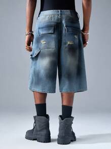 NEON BLANC Men's Woven Denim Shorts, Street Style - Blue - View 3