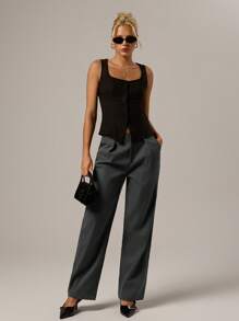 Forever 21 Fall&Winter Women Black Straight Leg /Low Rise/Fitted/Y2k Clothes/New Years/Summer Women Clothes/Business Casual Woman/Vacation/Holiday/Basic/Going Out/ Pants - Grey - View 6