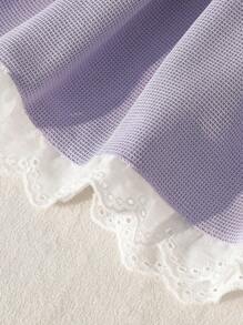 年轻女孩新款夏季时尚套装高领蝴蝶结短袖上衣+荷叶边短裙可爱甜美2件套 - 紫色 - 查看 5