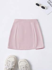SHEIN PETITE Petite Women All-Match Simple Versatile A-Line Mini Skirt, Heather Grey