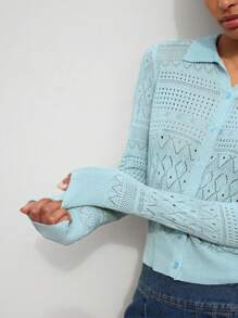Maija Áo len cardigan dệt rỗng màu trơn đơn giản thời trang mùa hè màu xanh lam cho nữ, cài nút phía trước, phong cách Bohemian, tối giản, thời trang đi biển - màu xanh lá - Xem 6