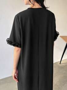 FRIFUL Mid-Length Layered Ruffle Patchwork Dress For Women Sundress - Black - View 9