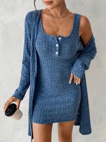 Calvaya 2pcs/Set Women Blue Sexy Dress For Autumn & Winter Fall Cloth For Women - Blue - View 6