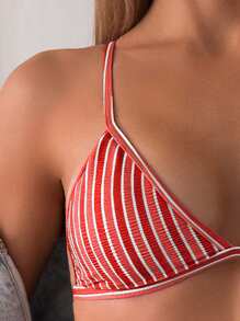 SHEIN Swim Women's Striped Sexy Bikini Top For Summer Beach Vacation - Red - View 3