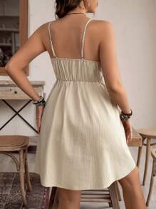 SHEIN LUNE Vestido midi con tirantes y bolsillos, de algodón puro y de uso diario casual para tallas grandes en verano