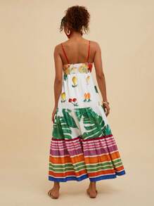 Travachic 度假休闲条纹、植物与水果印花超长吊带裙、春夏装、女士夏季服装、女士海滩服装、女士、春假、女士音乐会服装、波西米亚风、狂欢服装、热带度假、节日、浪漫女士夏季连衣裙 女士波西米亚风连衣裙 女士热带连衣裙 女士连衣裙 度假新品女士连衣裙 - 彩色 - 查看 3