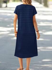 EMERY ROSE Vestido casual de longitud media de cuello en V a rayas de manga corta y recto para mujer
