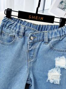 SHEIN Jeans déchirés pour fille lavés à l