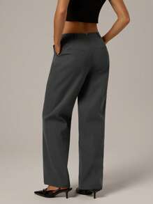 Forever 21 Fall&Winter Women Black Straight Leg /Low Rise/Fitted/Y2k Clothes/New Years/Summer Women Clothes/Business Casual Woman/Vacation/Holiday/Basic/Going Out/ Pants - Grey - View 2