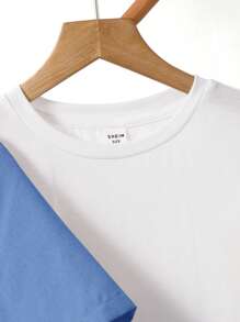 SHEIN Leap Crew 3 Pieces Tween Boy School Casual Short Sleeve Blazer Jacket & Shorts Set, T-Shirt Top, Buy 2 Get 1 Free, Suitable For Commuting, School, Daily Casual Occasions, Suitable For Spring & Summer - Blue - View 6