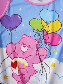 SHEIN X Care Bears Canotta da ragazza tween in stile cartoni animati e Y2K, con orsetto blu e palloncini colorati, adatta per primavera/estate