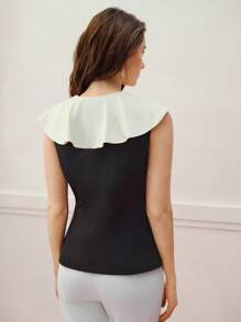 MOTF PREMIUM CONTRAST STATEMENT COLLAR SLEEVELESS BLOUSE - Black and White - View 5