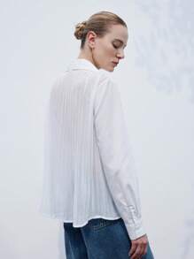 SHEIN Privé New Fashionable Minimalist High-End Design Solid Color Chiffon Ruched Back Women Long Sleeve Blouse Fall Cloth For Women - White - View 2