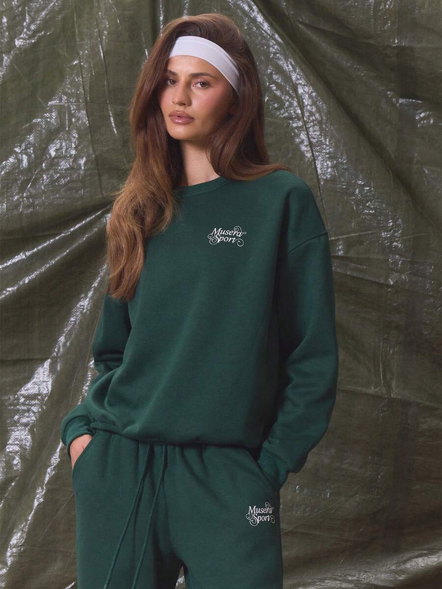 Musera Sport Áo nỉ cổ tròn dáng rộng, thích hợp cho thể thao, hoạt động thể thao, tập luyện, thường ngày, lễ Phục sinh. - xanh quân đội - Xem 1