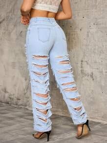 SHEIN SXY Fashionable Casual Stylish Distressed Straight Leg Jeans For Women