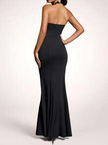 Coutiva Vestido de cóctel con cuello halter sencillo y elegante, adecuado para el verano. Vestido de noche de lujo largo que afina la cintura y el pecho, ideal para bodas. Vestido de graduación y vestido de novia para mujeres. Vestido para invitadas de boda. Vestido de fiesta y vestido de cumpleaños para mujeres. Vestido elegante y ceñido con lentejuelas y abalorios de alta gama, vestido de fiesta.