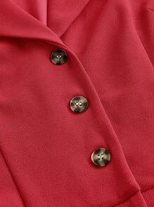 SHEIN MOD Bộ đồ liền thân màu đỏ cổ điển có cổ áo vest và thắt lưng, bộ đồ liền thân thanh lịch, bộ đồ liền thân đi chơi, bộ đồ liền thân kiểu phương Tây, trang phục ngày lễ - Đỏ - Xem 3