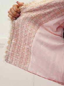 MOTF PREMIUM BLAZER CRUZADO DE DOBLE BOTONADURA CON RIBETE CRUDO DE TWEED