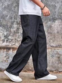 Manfinity Homme Men's Casual Relaxed Straight Washed Denim Jeans - Black - View 3