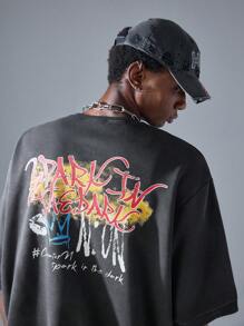 NEON BLANC 男式街头风格黑色印花针织圆领 T 恤 - 黑色 - 查看 5