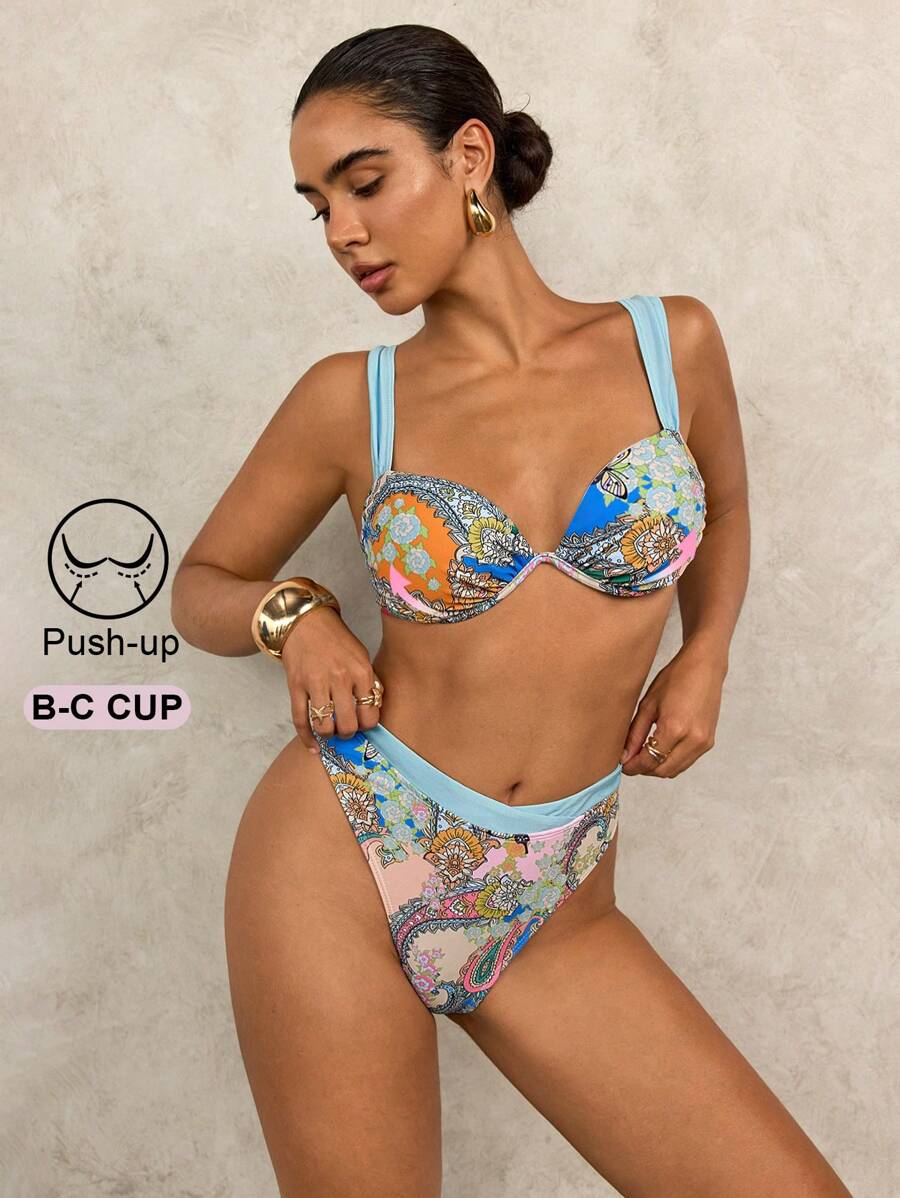 SHEIN Swim Paisley Print Bikini Set For Beach Vacation For Summer - Multicolor - View 1