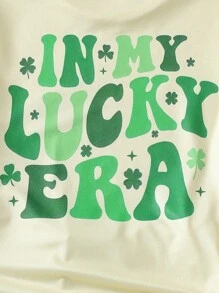 SHEIN Explorewe 青少年女孩三叶草印花圣帕特里克节休闲 T 恤