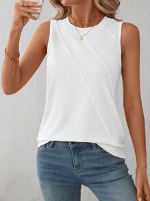 EMERY ROSE Women Spring/Summer Round Neck Sleeveless Casual Knit Tank Top - White - View 3