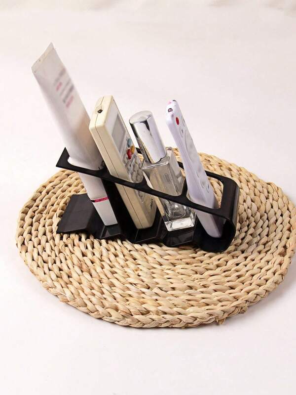 SHEIN Black Remote Control Organizer Multi Function Storage Holder TV Audio Video Accessories Shelf Non Slip Mat Living Room Bedside Table Desktop Caddy