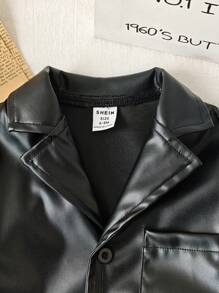 2pcs/Set Baby Boy Leather Jacket & Shorts Set, Combines The Cool Look Of Leather With The Comfort Of Short Sleeve Top And Soft Leather Shorts, Suitable For Warm Seasons Or Themed Parties, Easy To Clean