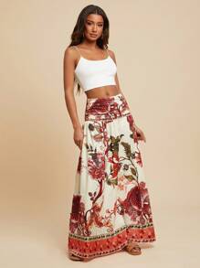 Travachic Floral Print Women's Skirt, Casual Holiday Style,Spring&Summer For Women,Beachwear,Easter,Beach For Woman,Spring Break,Vacation Women,Concert Women,Rave Festival,Rave,BOHO,Music Festival,Tropical Vacation Woman,Tropical Vacation Woman,Baggy,Loose,Oversize