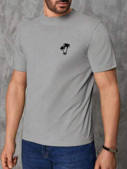 EURMUSE Heren ronde hals korte mouwen plantenprint casual T-shirt, dagelijks gebruik