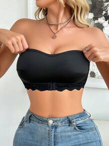 1pc Women Lace Splicing Wireless Bandeau Bra - Black - View 4