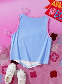 SHEIN X Care Bears Canotta da ragazza tween in stile cartoni animati e Y2K, con orsetto blu e palloncini colorati, adatta per primavera/estate