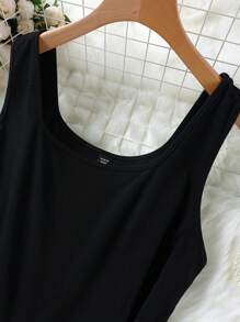 SHEIN LUNE Mono informal de talla grande con detalles contrastantes, tirantes con nudo al frente, estilo occidental, para mujer, look bohemio, hippie, vaquero, dinero viejo - Azul Marino - Ver 3
