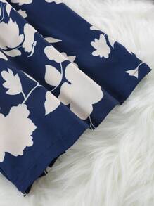 SHEIN LUNE Mono informal de talla grande con detalles contrastantes, tirantes con nudo al frente, estilo occidental, para mujer, look bohemio, hippie, vaquero, dinero viejo - Azul Marino - Ver 5