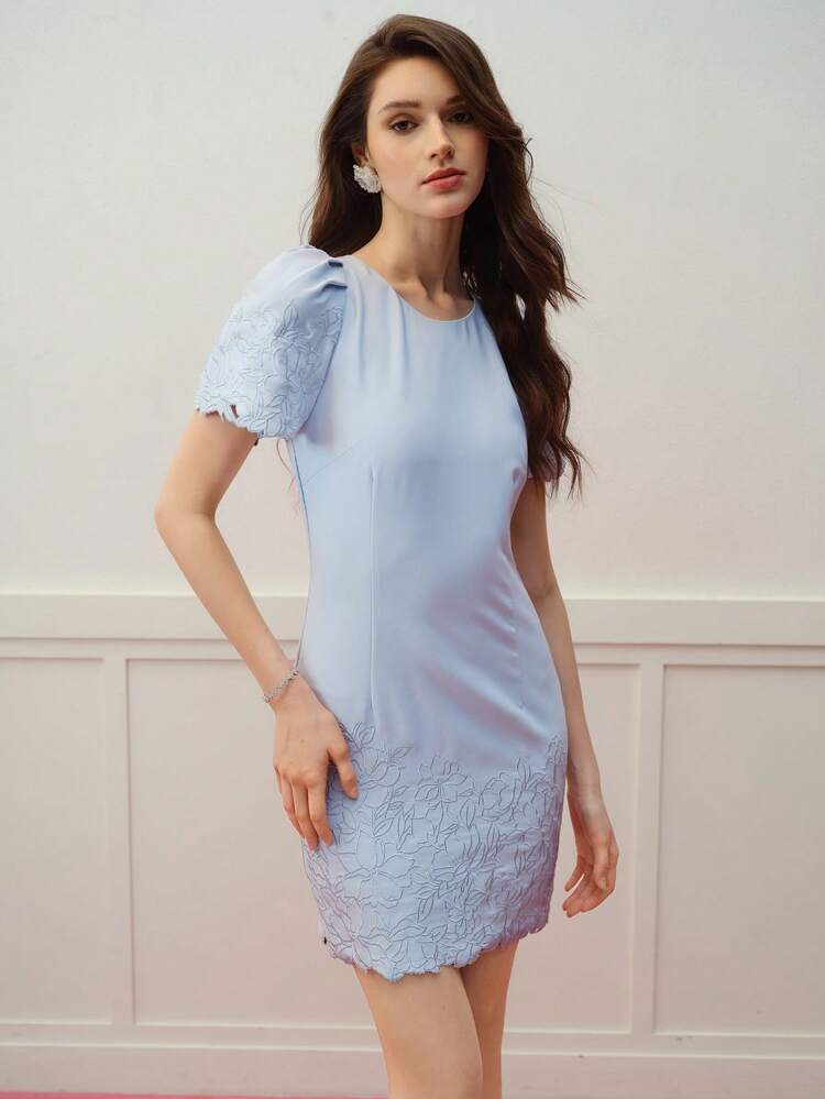 FLORAL EMBROIDERY PUFF SLEEVE DRESS,VALENTINE'S DAY OUTFIT,SPRING/SUMMER