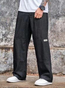 Manfinity Homme Men's Casual Relaxed Straight Washed Denim Jeans - Black - View 1