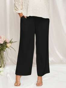 MaterniChic Adjustable Waist Maternity Pants, High Waisted Straight Leg Fit Pregnancy Trousers, Suitable For Baby Shower Party - Black - View 4