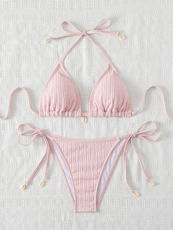 Swim Mod Damen Urlaubs-Strand einfarbiger strukturierter Bikini-Set