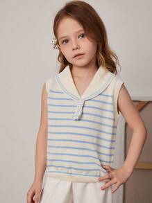 PrepCrw Young Girls' Sleeveless Crew Neck Sweater, Academy Style For Spring/Summer - Multicolor - View 1