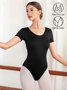 Dansine 高弹力女式紧身连衣裤，舒适弹力体操舞蹈服，透气纯色短袖，适合所有季节