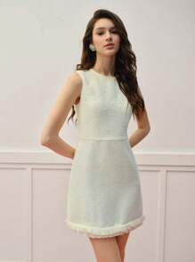 MOTF PREMIUM VESTIDO SIN MANGAS CON DOBLADILLO CRUDO DE TWEED - Albaricoque - Ver 5