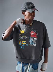 NEON BLANC 男式街头风格黑色印花针织圆领 T 恤 - 黑色 - 查看 2