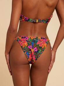 Travachic Tropical Print Tie-Front Bikini Bottoms - Navy Blue - View 6