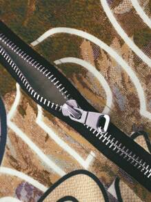 PAVTROS 男士油画向日葵字母印花飞马印花拉链衬衫